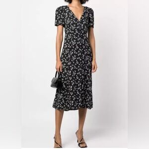 REFORMATION Locklin in Jasmine Black Floral Print Midi Shirt Dress - Size 2